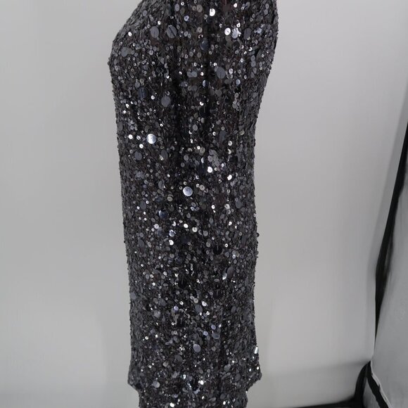 Aidan Mattox Silver Fully Sequined Long Sleeve Cocktail Dress Size 10 - Picture 7 of 13